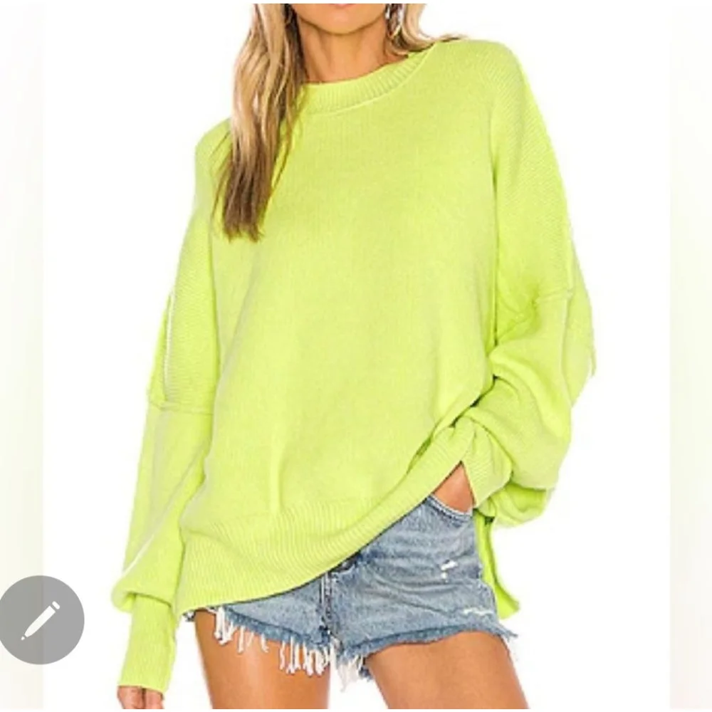 FREE PEOPLE Easy Street Ribbed Knit Tunic Oversized Sweater Citron Lime Green M - Picture 2 of 6